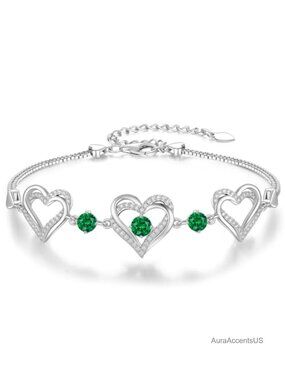 Hypoallergenic Charm Link Bracelet with Cubic Zirconia Birthstone for Women